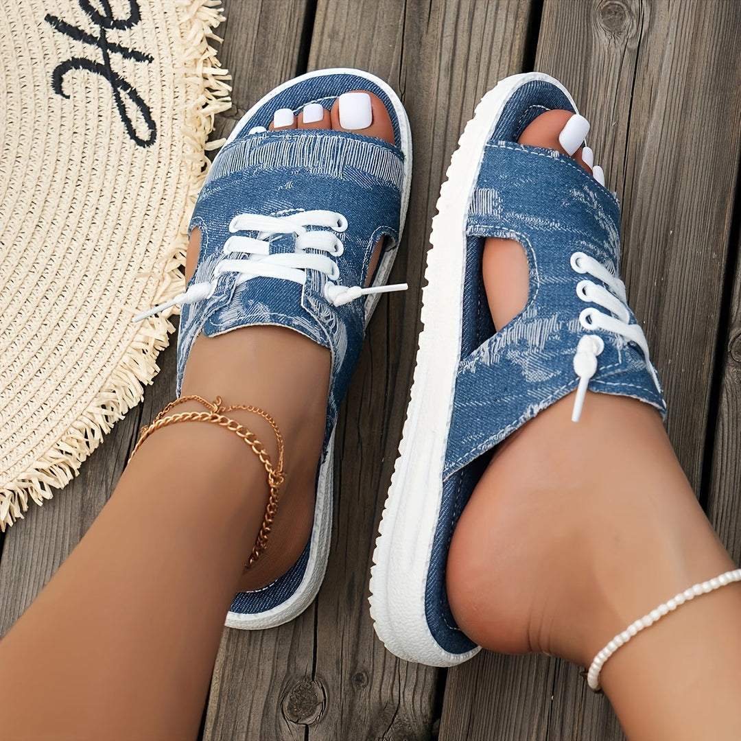 Tove | Kvinders Sandaler Sommer Denim Flade Slip-On Frynser