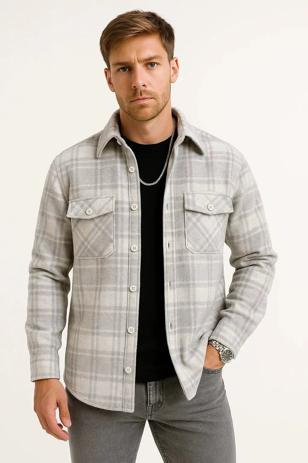 Jens | Herre Overshirt Med Lange Ærmer Og Ternmønster