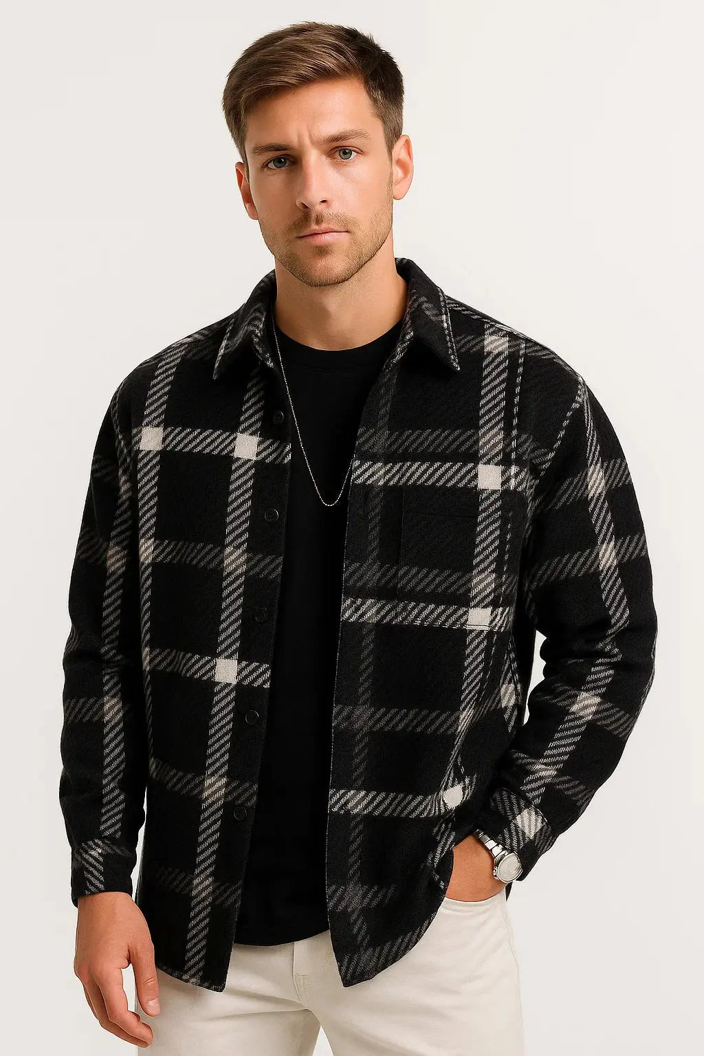Jens | Herre Overshirt Med Lange Ærmer Og Ternmønster