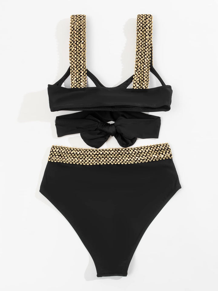 Ella | Dame Bikini Badetøj Med Høj Talje Og Glitter Stropper