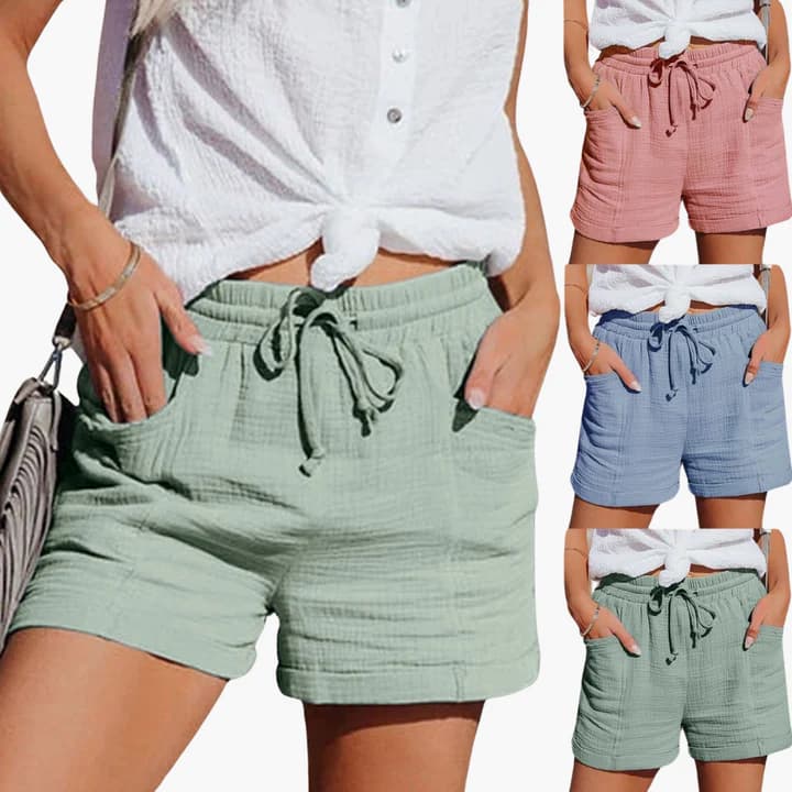 Cecilie | Dame Hør Shorts Til Sommer Med Snøre Og Elastik