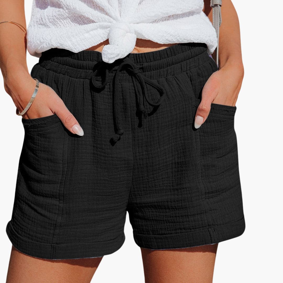 Cecilie | Dame Hør Shorts Til Sommer Med Snøre Og Elastik