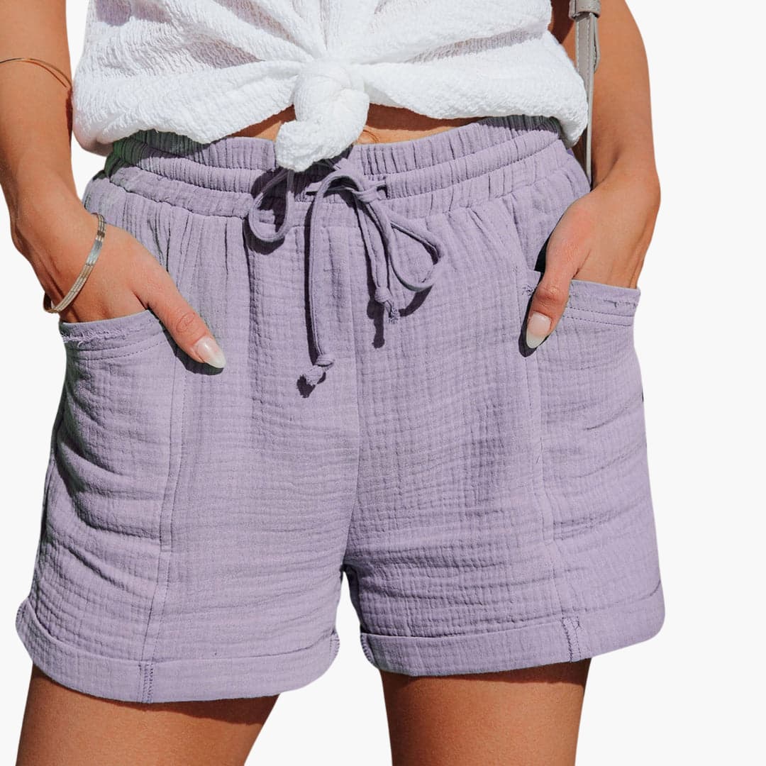 Cecilie | Dame Hør Shorts Til Sommer Med Snøre Og Elastik