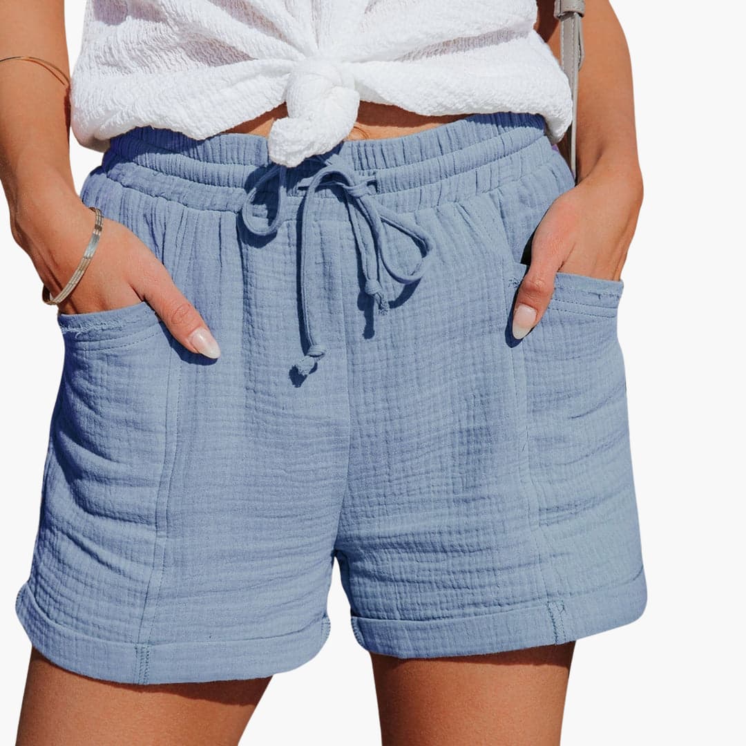 Cecilie | Dame Hør Shorts Til Sommer Med Snøre Og Elastik
