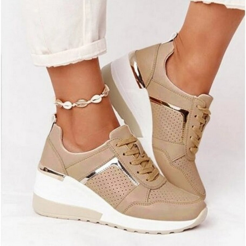 Johanna | Dame Ortopædiske Sneakers Med Snørebånd Og Kilehæl