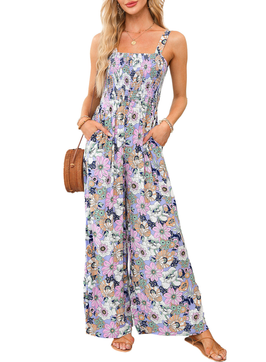 Ella | Dame Jumpsuit Forår Blomstermønster Vide Ben Flydende