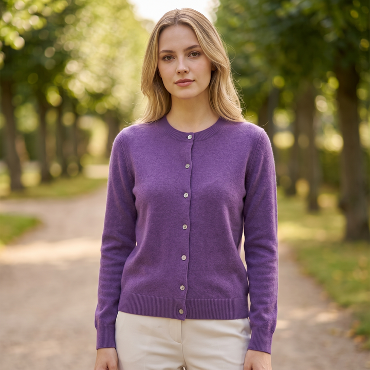 Ella | Dame Strikket Cardigan Med Rund Hals Og Knaplukning