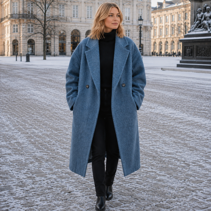 Camilla | Dame Oversized Vinterfrakke Med Reverskrave Og Dobbeltradet Knaplukning
