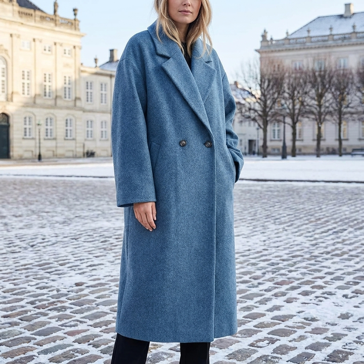 Camilla | Dame Oversized Vinterfrakke Med Reverskrave Og Dobbeltradet Knaplukning