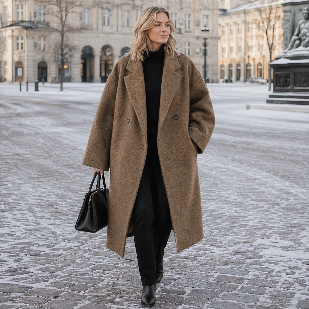 Camilla | Dame Oversized Vinterfrakke Med Reverskrave Og Dobbeltradet Knaplukning