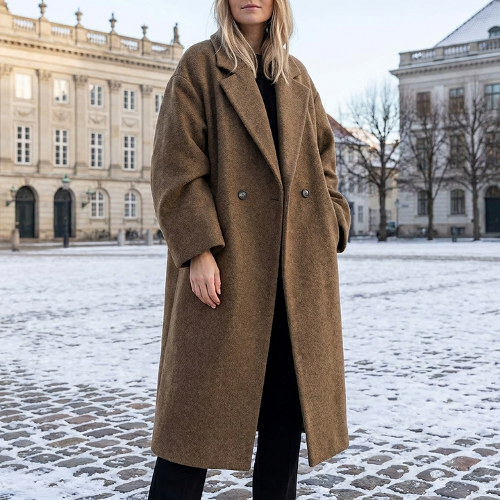 Camilla | Dame Oversized Vinterfrakke Med Reverskrave Og Dobbeltradet Knaplukning