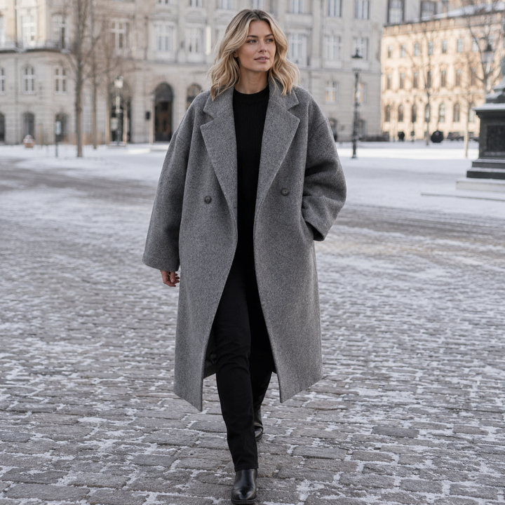 Camilla | Dame Oversized Vinterfrakke Med Reverskrave Og Dobbeltradet Knaplukning