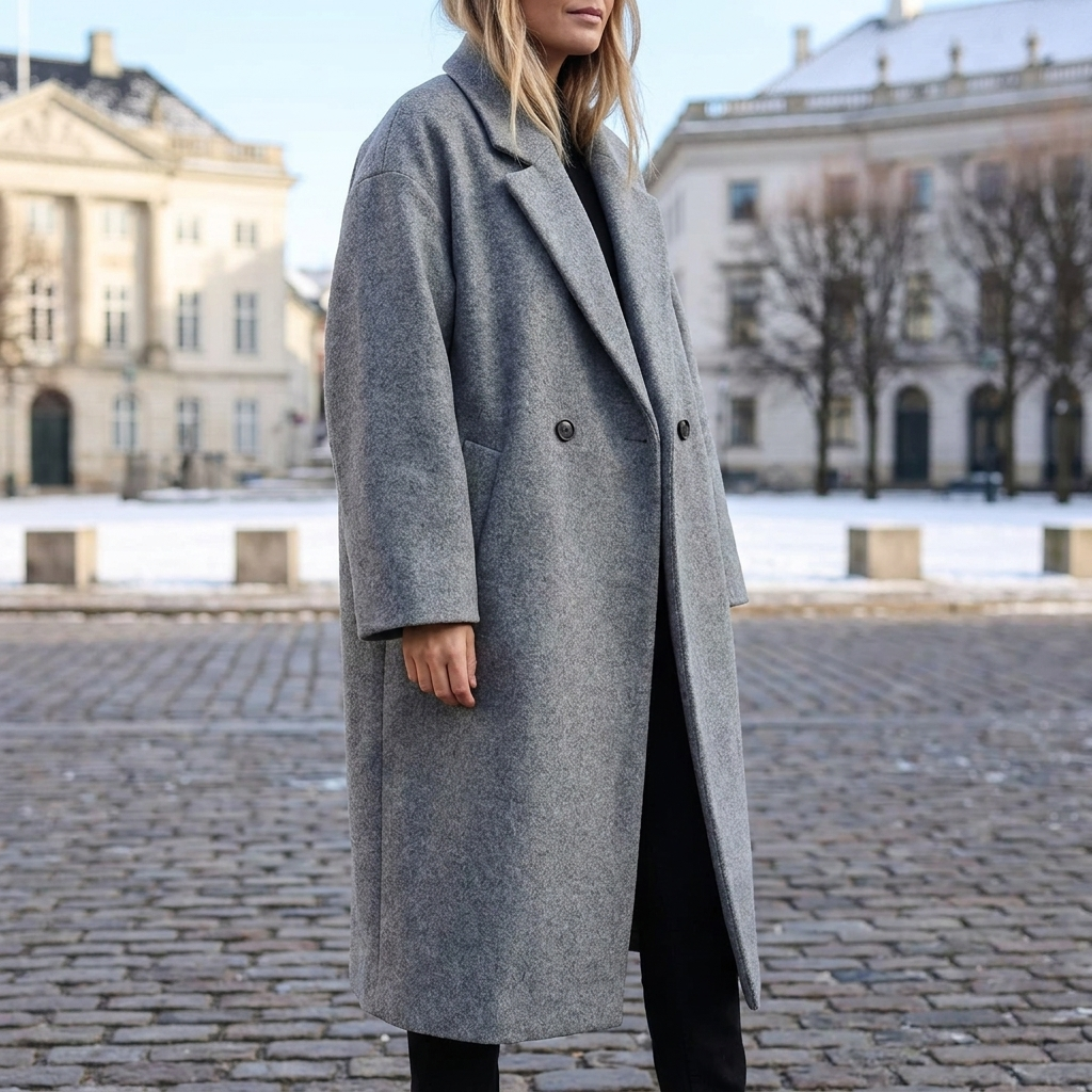 Camilla | Dame Oversized Vinterfrakke Med Reverskrave Og Dobbeltradet Knaplukning