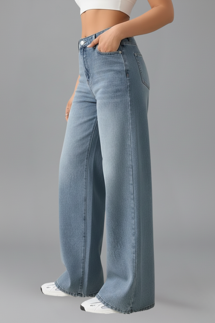 Evelyn | Dame Wide Leg Jeans Med Høj Talje