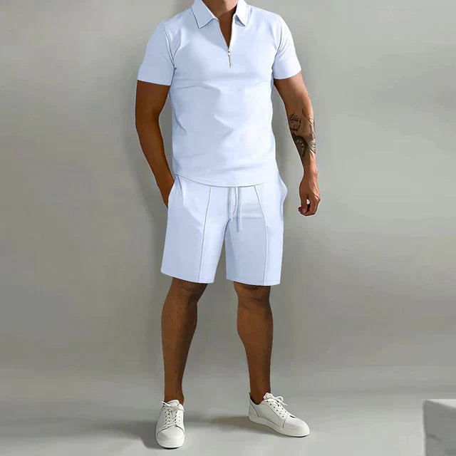 Jens | Herre Sæt Sommer Polo Shorts Lynlås Snøre