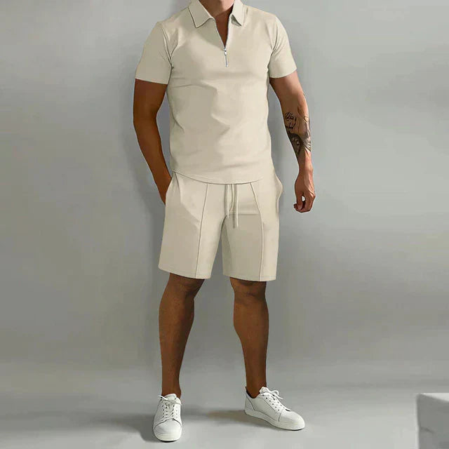 Jens | Herre Sæt Sommer Polo Shorts Lynlås Snøre