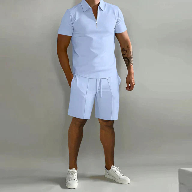 Jens | Herre Sæt Sommer Polo Shorts Lynlås Snøre