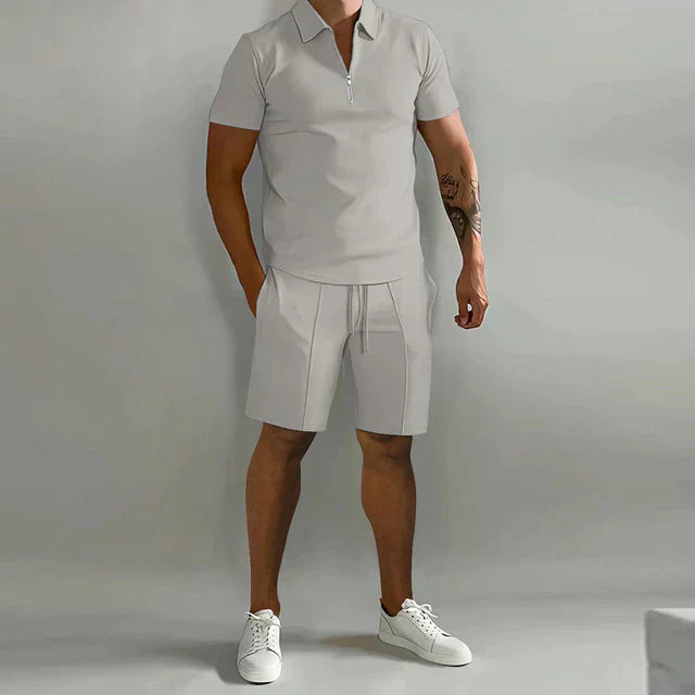 Jens | Herre Sæt Sommer Polo Shorts Lynlås Snøre