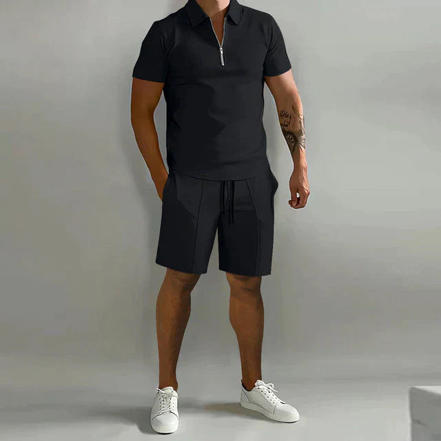 Jens | Herre Sæt Sommer Polo Shorts Lynlås Snøre
