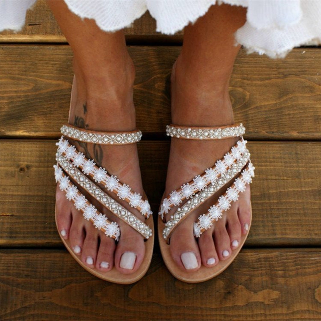 Maj | Kvinders Sandaler Sommer Slip-On Hvid Perler