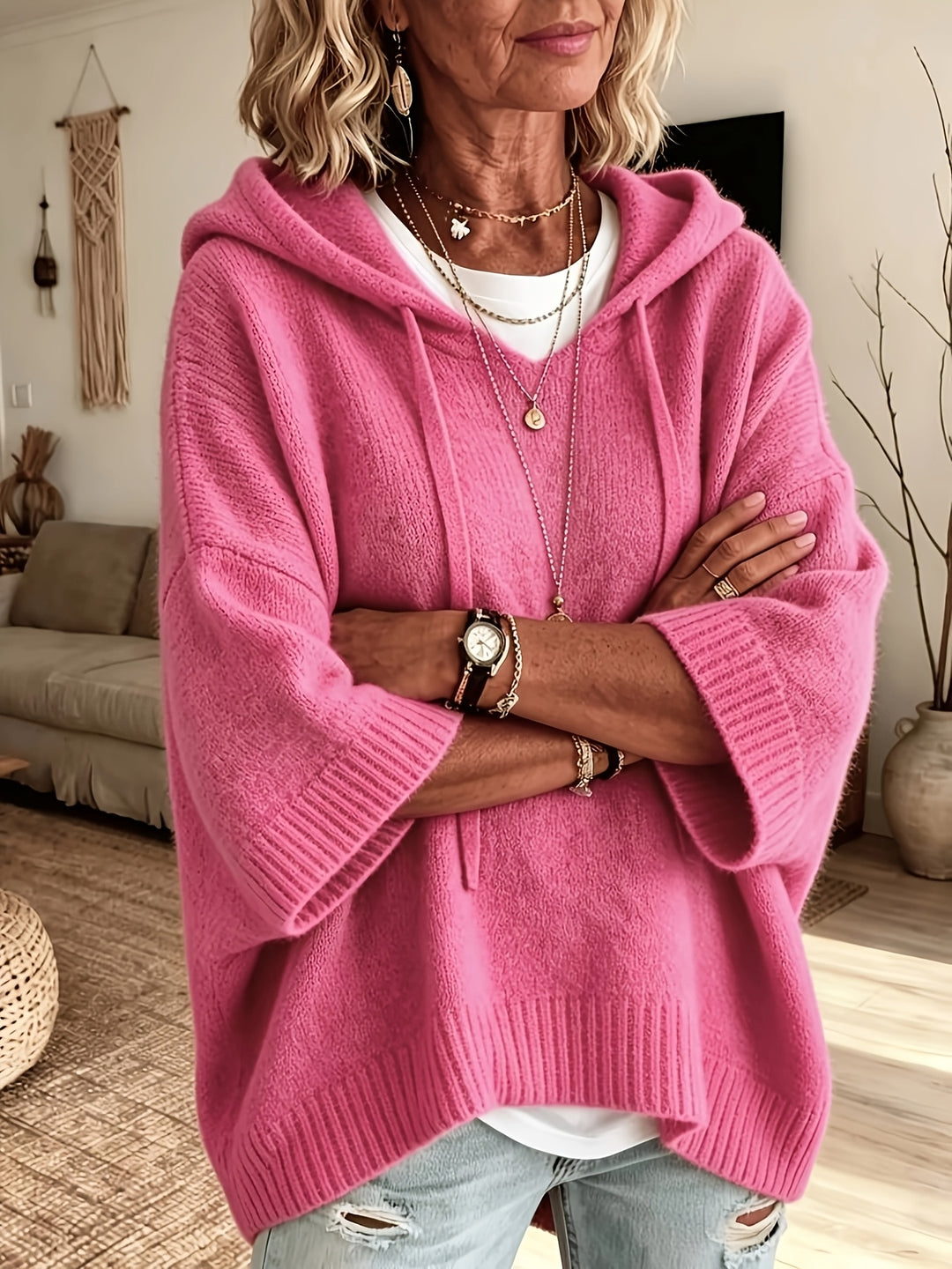 Katrine | Dame Strikket Hættetrøje Med Oversize Pasform Og Ribkanter