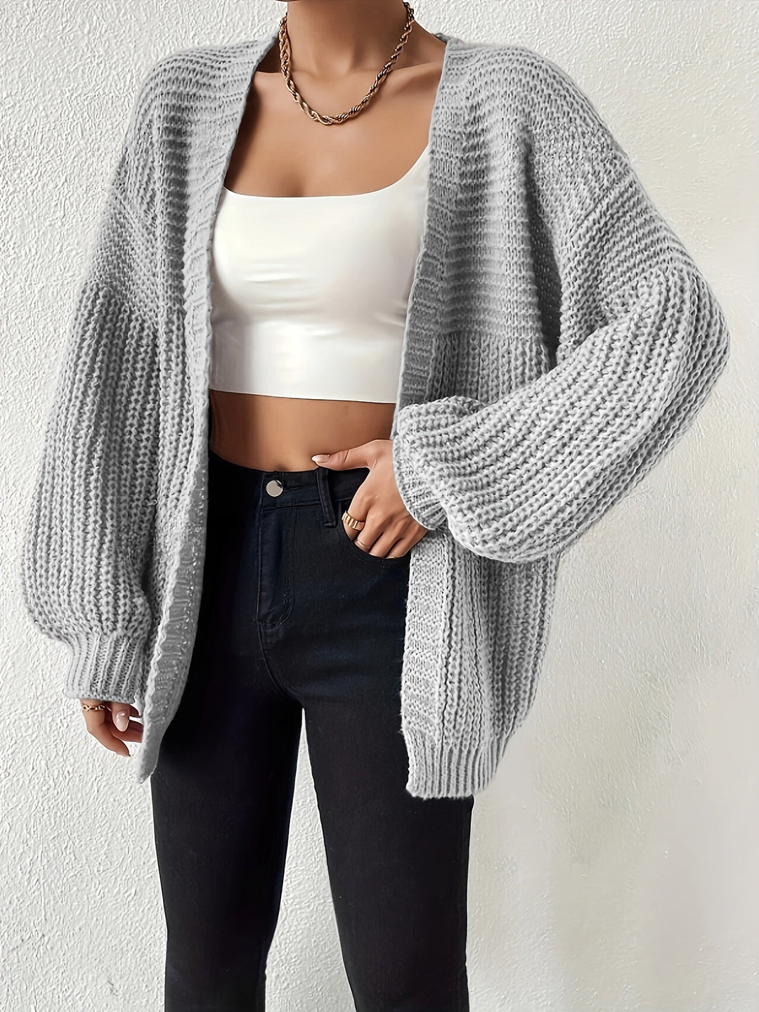 Ida | Dame Oversize Cardigan Med Åben Front Og Ballonærmer