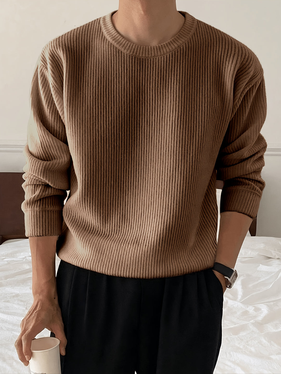 Rasmus | Herre Ribstrikket Crew-Neck Sweater Med Løs Pasform