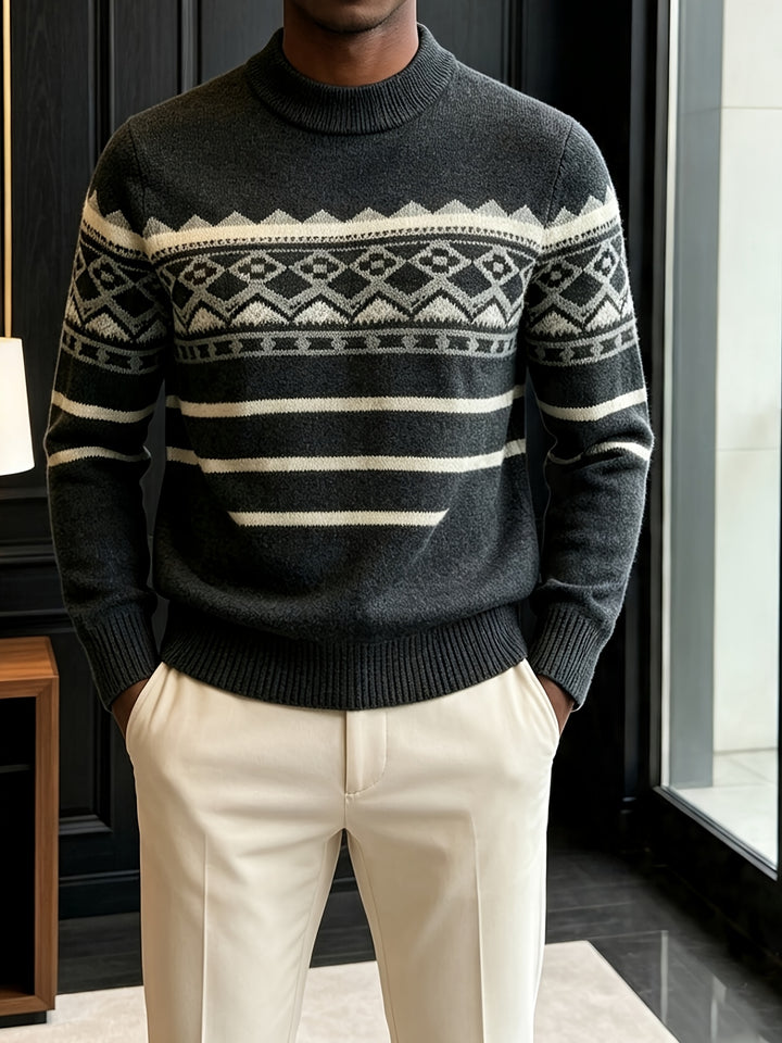 Aksel | Herre Rullekrave Striktrøje Med Fair Isle Jacquardmønster