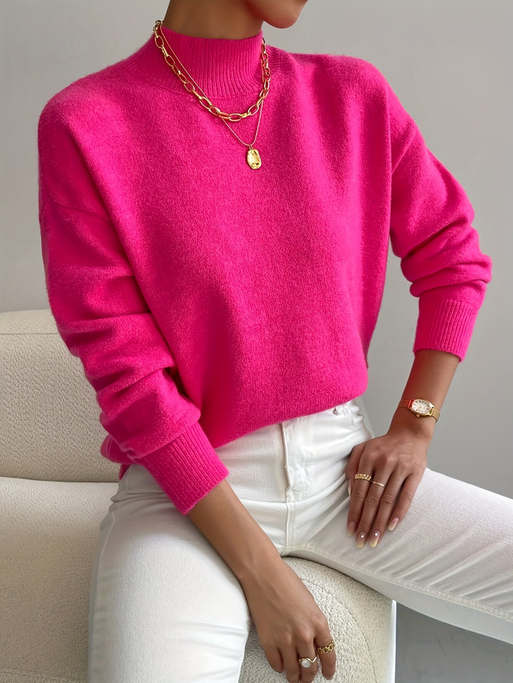 Berit | Dame Strikbluse Med Funnel Neck Og Ribkanter