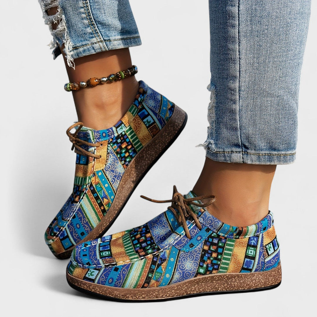 Lene | Dame Sneakers Med Snørebånd Og Patchwork Design