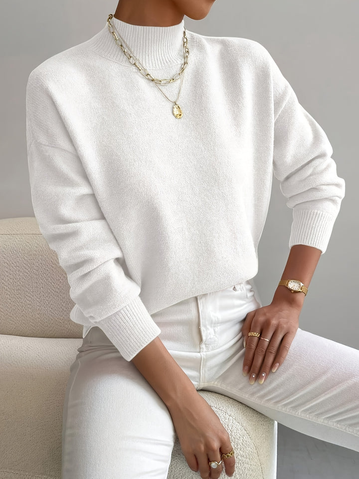 Berit | Dame Strikbluse Med Funnel Neck Og Ribkanter