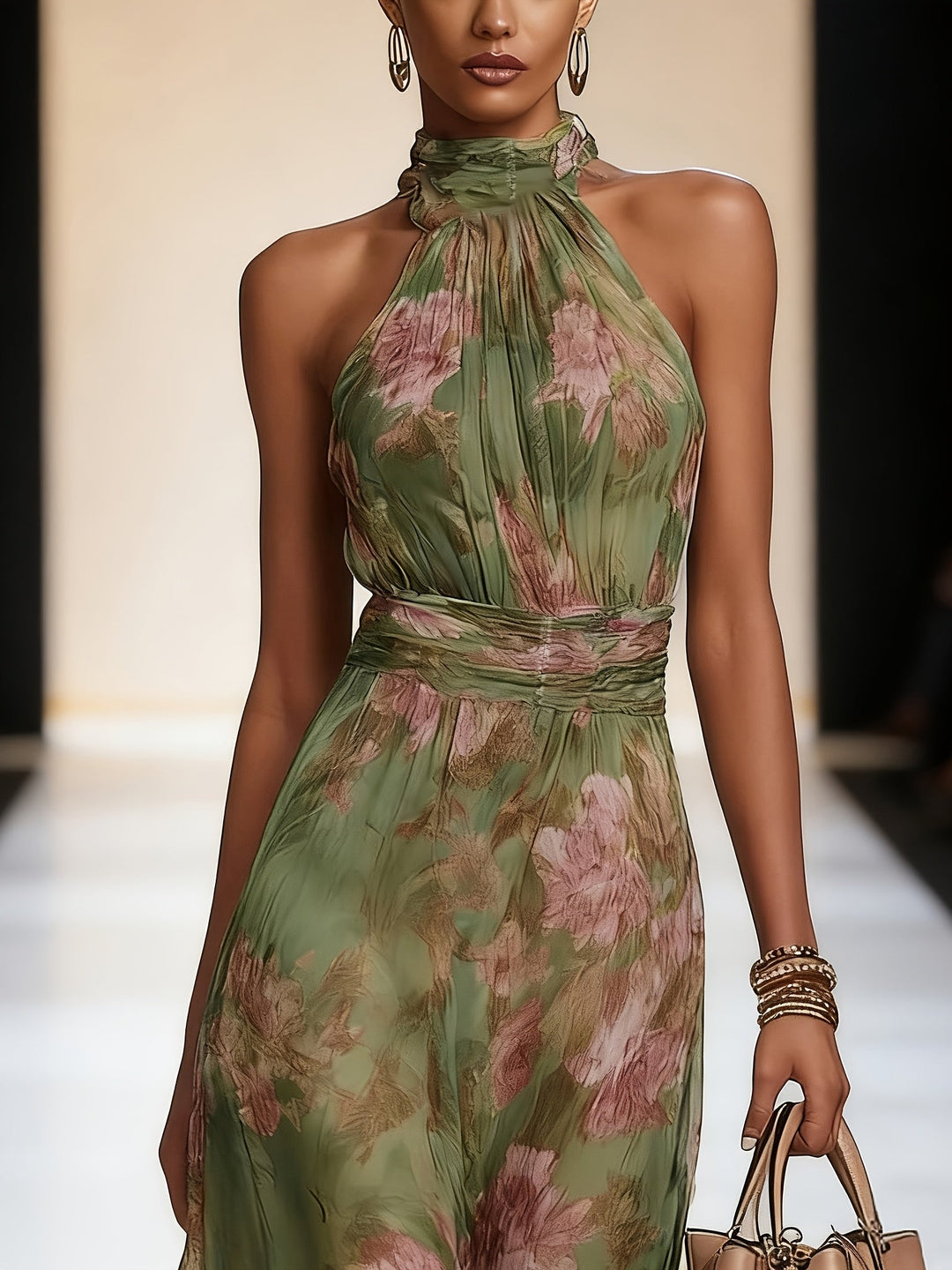 Freja | Dame Maxikjole Med Halterneck Og Floral Print