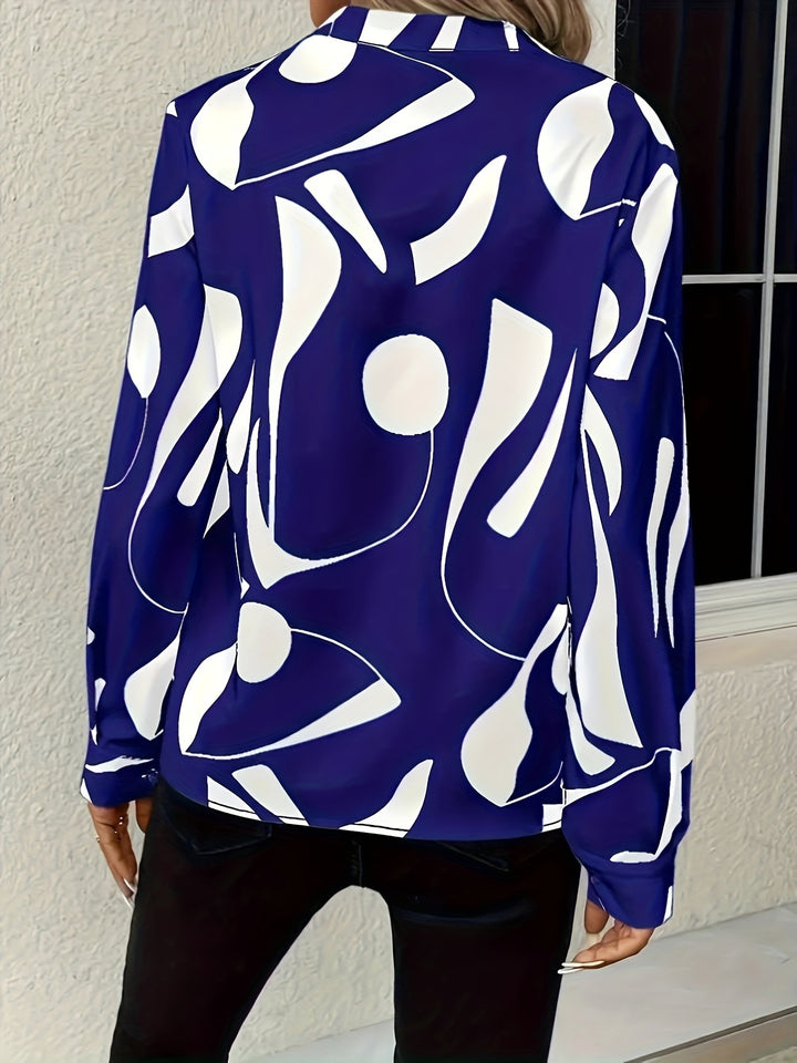 Lise | Dame Bluse Med V-Hals Og Grafisk Print