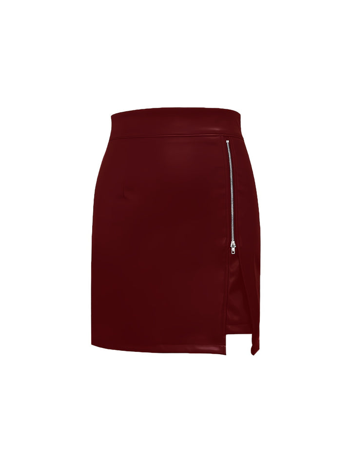 Anja | Dame Leather Miniskirt Med Lynlås Og Asymmetrisk Slids