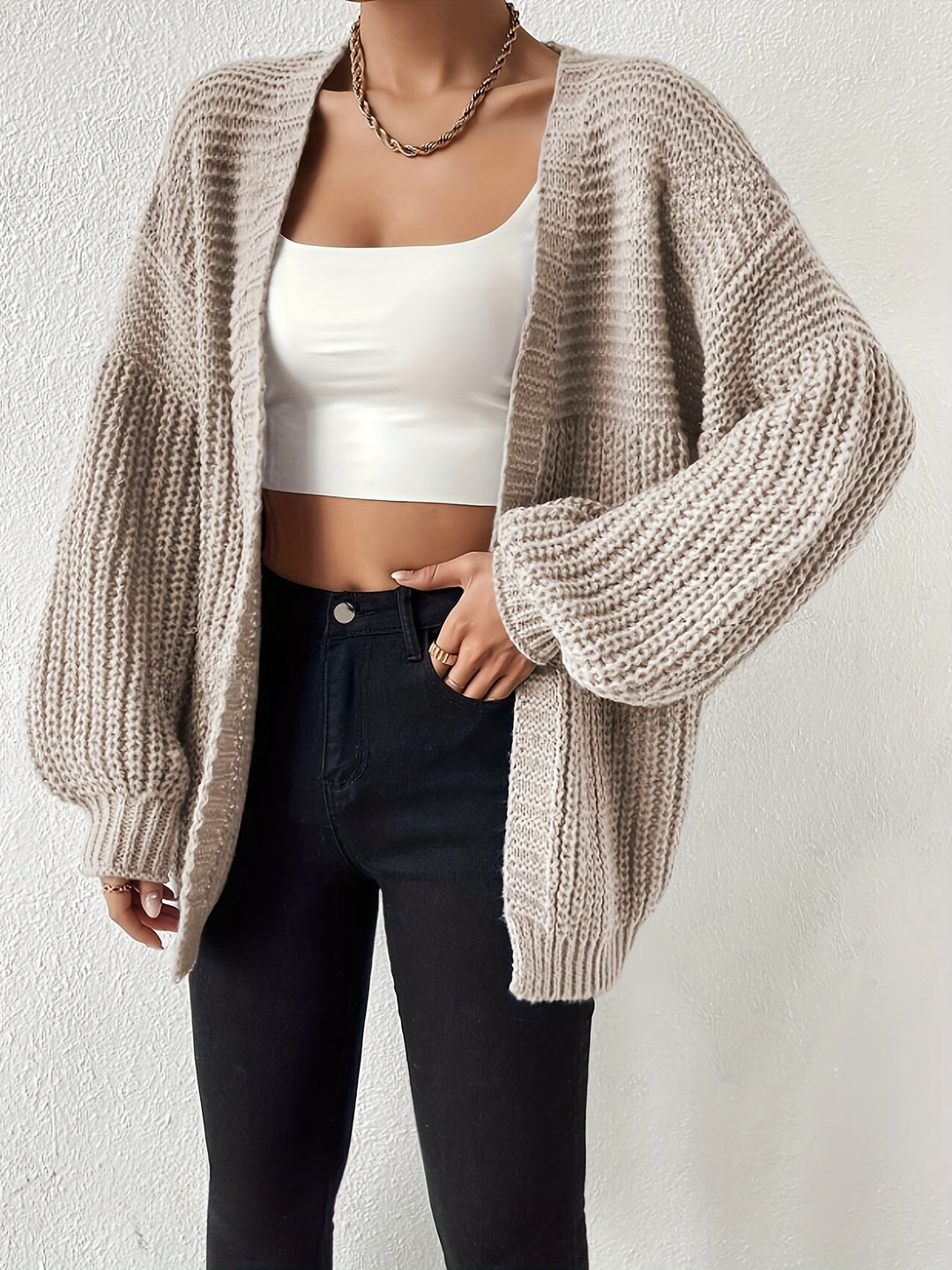 Ida | Dame Oversize Cardigan Med Åben Front Og Ballonærmer