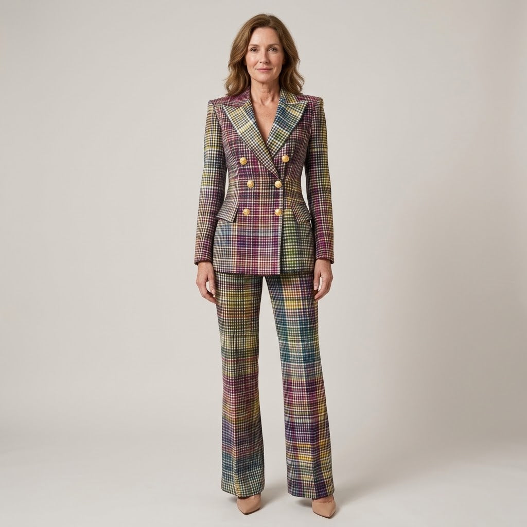 Heidi | Dame Ternet Jakkesæt Med Dobbeltraddet Blazer Og Vide Bukser