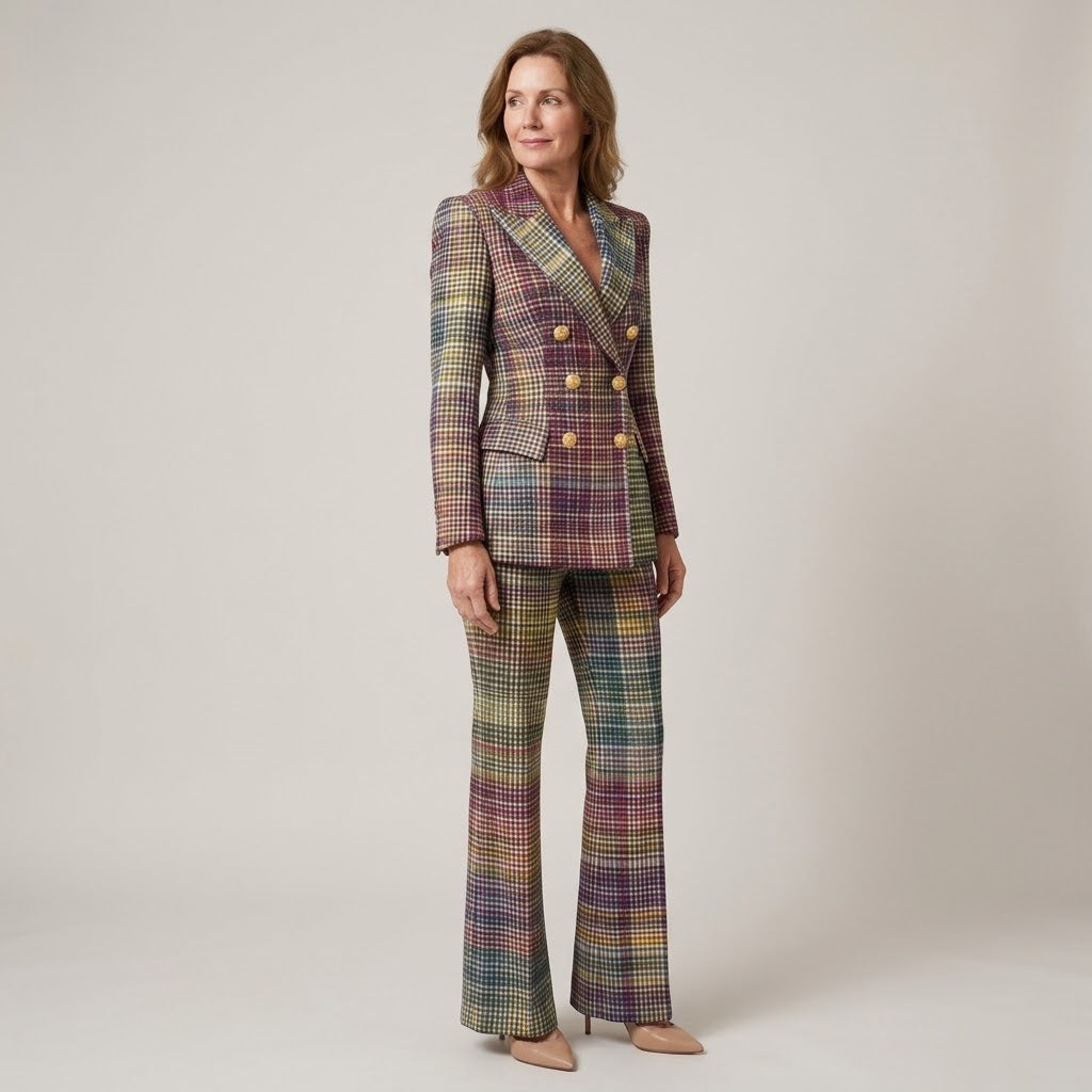 Heidi | Dame Ternet Jakkesæt Med Dobbeltraddet Blazer Og Vide Bukser