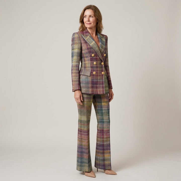 Heidi | Dame Ternet Jakkesæt Med Dobbeltraddet Blazer Og Vide Bukser