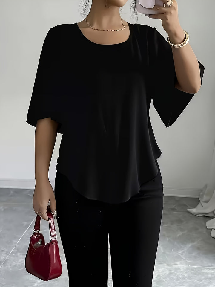 Helle | Dame Blouse Med Flæseærmer Og Rund Hals