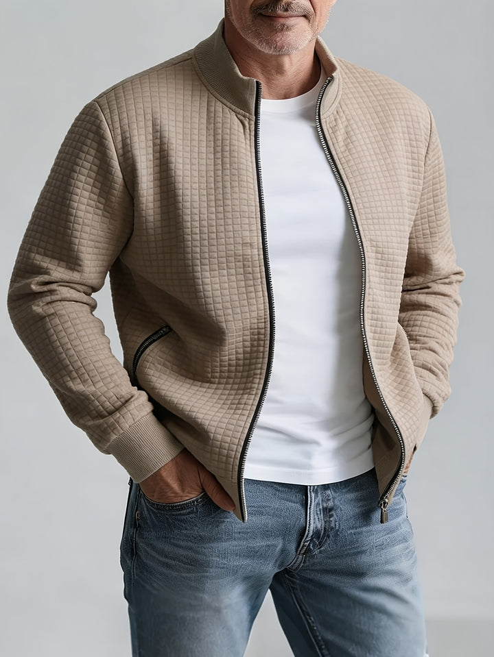 Carsten | Herre Quiltet Zip-Up Jakke Med Stående Krave Og Lynlåslommer