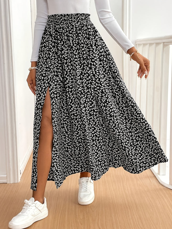 Kirsten | Dame Maxinederdel Med Blomsterprint Og Slids