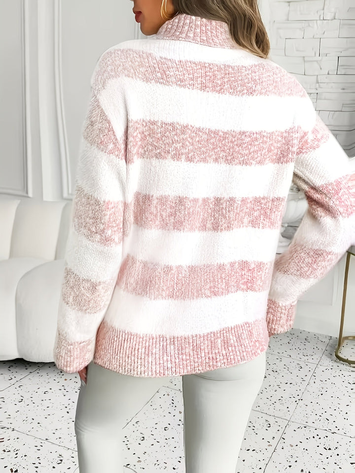 Solveig | Dame Stribet Sweater Med Turtleneck Og Ribbet Manchetter