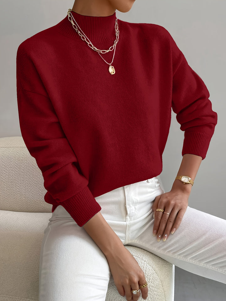 Berit | Dame Strikbluse Med Funnel Neck Og Ribkanter