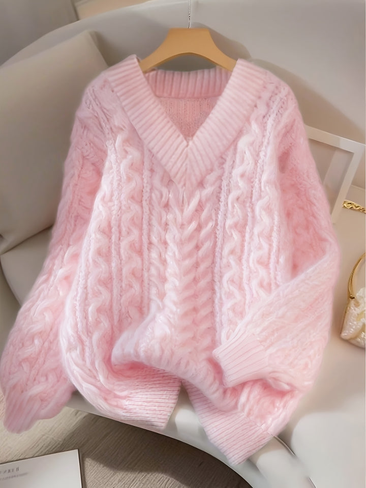 Maja | Dame Løs Cable Knit Sweater Med V-hals