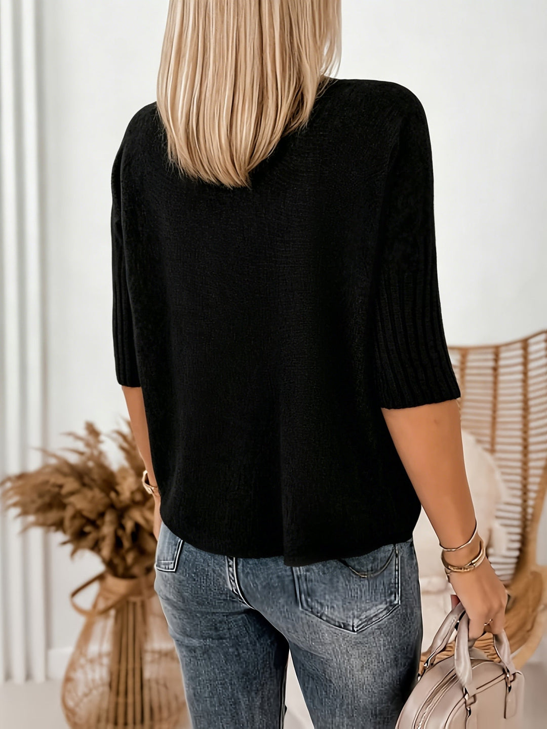 Emilie | Dame Ribstrikket Oversized Sweater Med Rullekrave