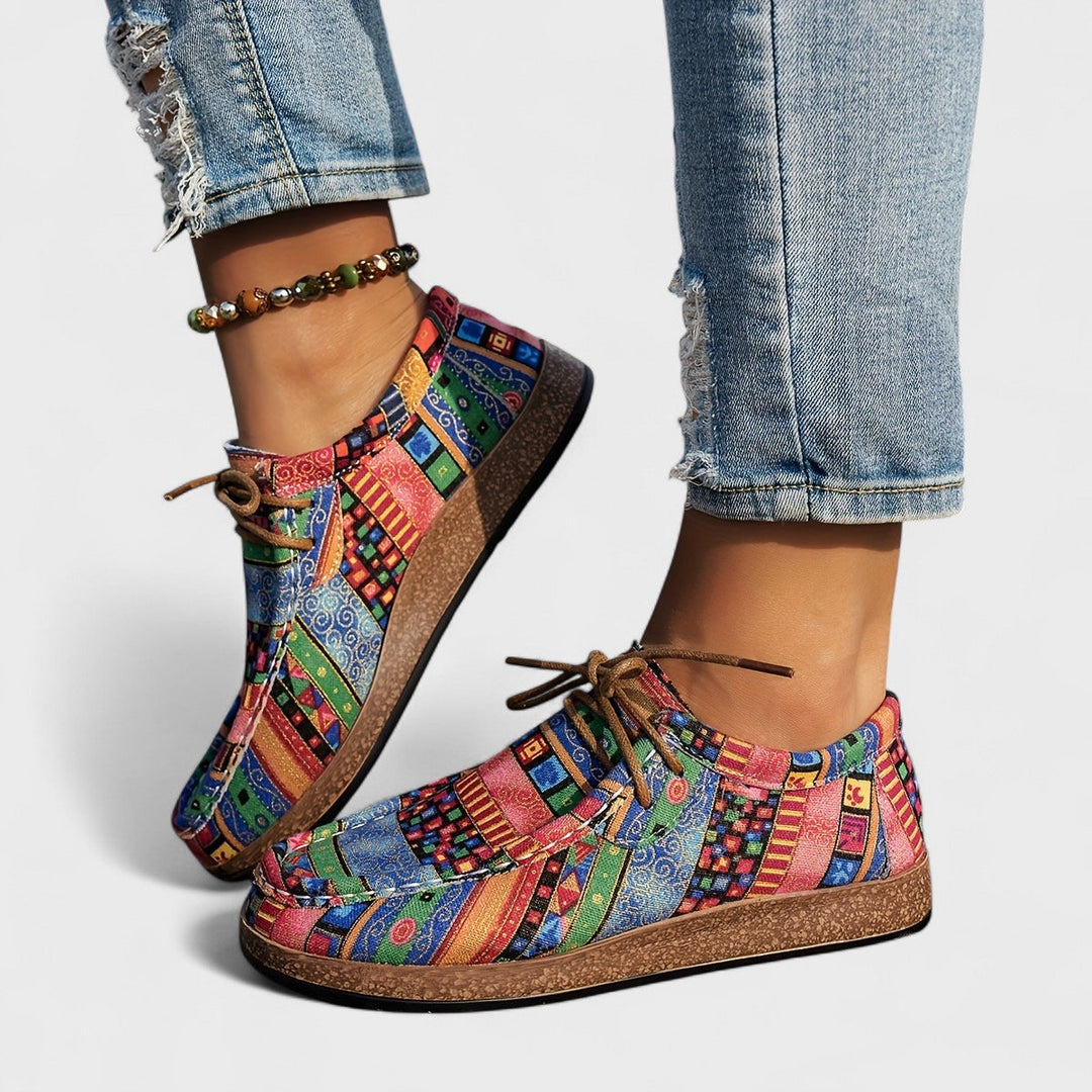 Lene | Dame Sneakers Med Snørebånd Og Patchwork Design