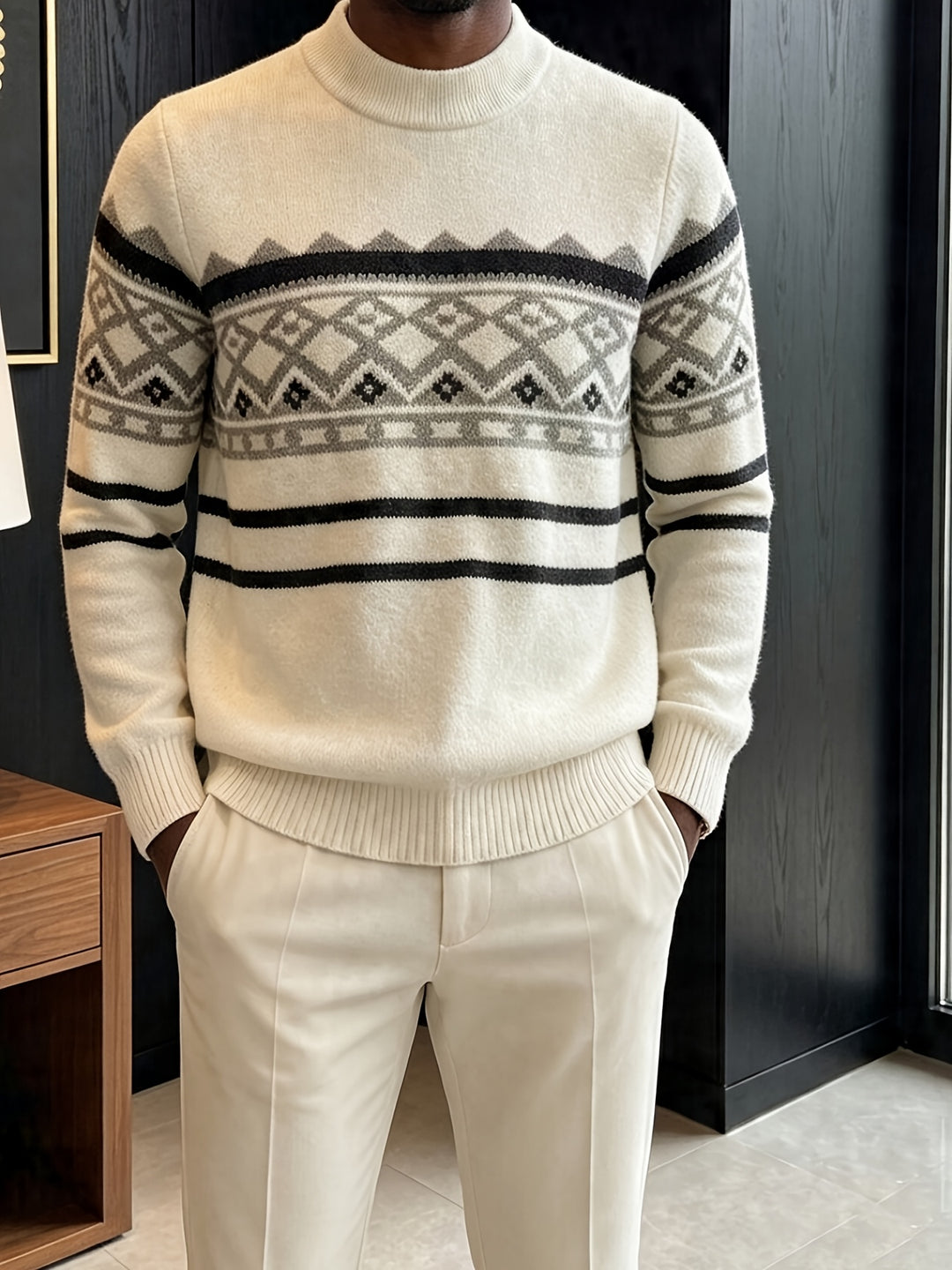 Aksel | Herre Rullekrave Striktrøje Med Fair Isle Jacquardmønster