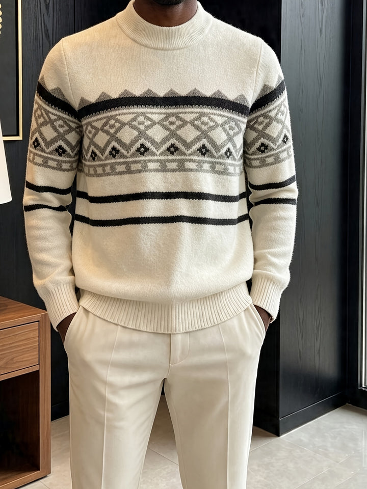 Aksel | Herre Rullekrave Striktrøje Med Fair Isle Jacquardmønster