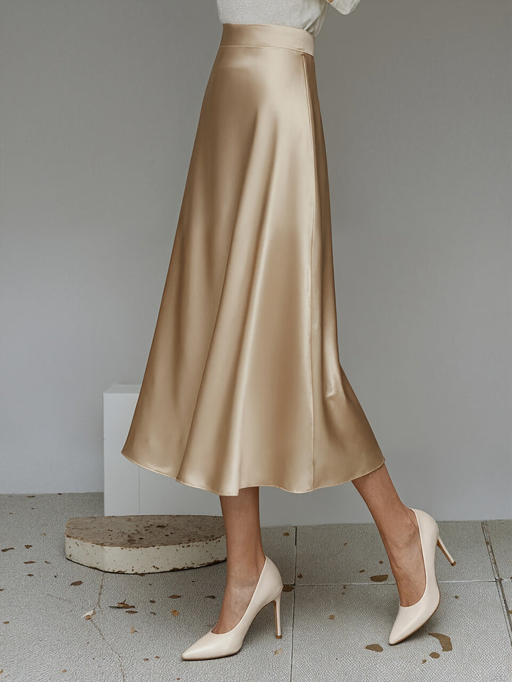 Helene | Dame Satinfinish Mididnederdel Med A-Line Snit