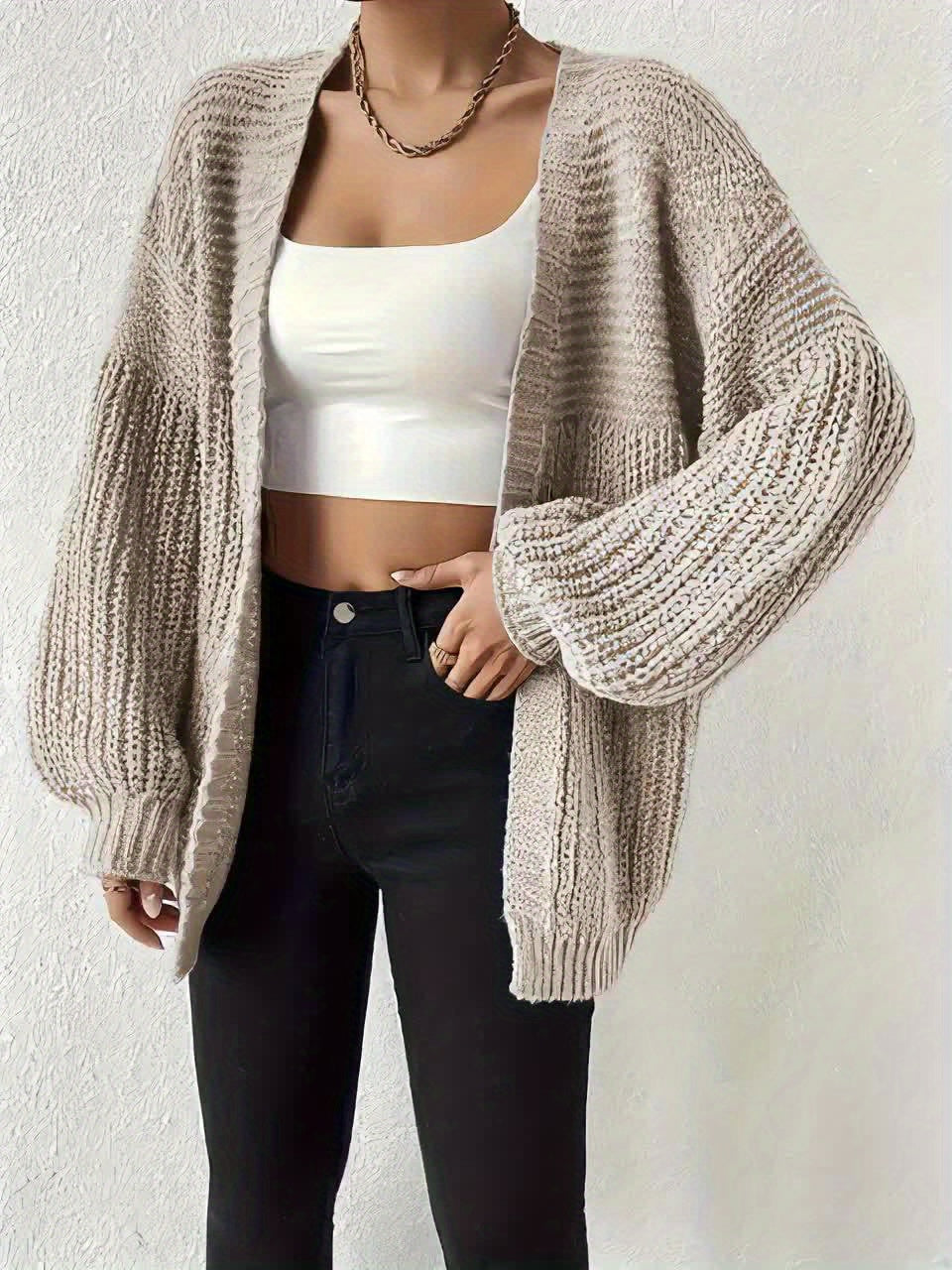 Ida | Dame Oversize Cardigan Med Åben Front Og Ballonærmer